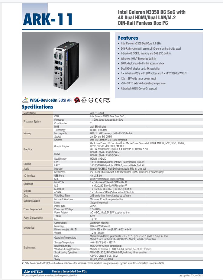 研華無風扇嵌入式工控機ARK-11