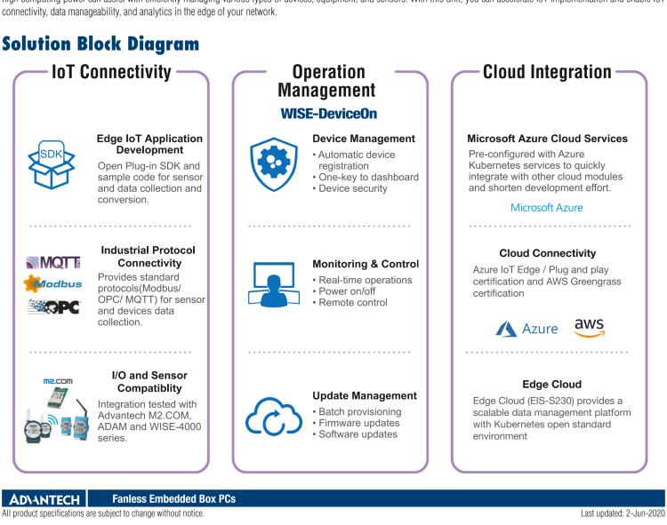 研華EI-A215 研華EI-A215，邊緣性計算系統(tǒng)，搭載Intel Core i5 6300U 處理器，4 GB內(nèi)存，64 GB 存儲，高性能邊緣智能設備，具備豐富擴展接口 2 x LAN，4 x COM，6 x USB等，同時還可以擴展 iDoor 或 ARK-Plus 模組增加更多的擴展接口，搭配 5G 模塊。