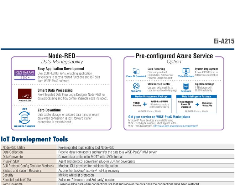 研華EI-A215 研華EI-A215，邊緣性計算系統(tǒng)，搭載Intel Core i5 6300U 處理器，4 GB內(nèi)存，64 GB 存儲，高性能邊緣智能設備，具備豐富擴展接口 2 x LAN，4 x COM，6 x USB等，同時還可以擴展 iDoor 或 ARK-Plus 模組增加更多的擴展接口，搭配 5G 模塊。
