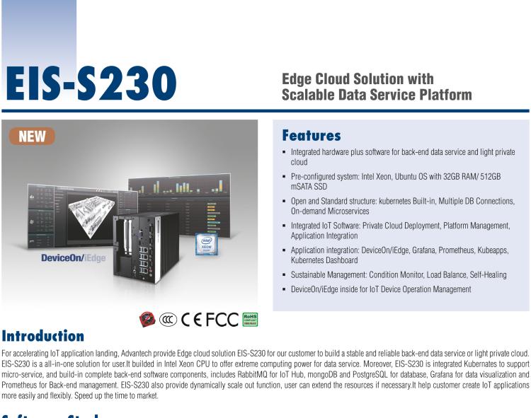 研華EIS-S230 研華 EIS-S230，邊緣計算系統(tǒng)服務(wù)器，支持Intel 第六代、第七代處理器，可選i3/i5/i7 Xeon CPU，DDR4 最高32GB，最多可支持4 x 2.5寸硬盤，具備豐富擴(kuò)展接口 4 x LAN，4 x COM，8 x USB，2 x PCIE。產(chǎn)品生命周期長，穩(wěn)定可靠。