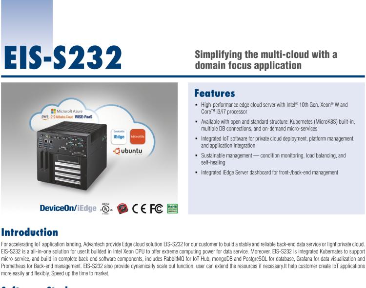 研華EIS-S232 研華 EIS-S232，邊緣計(jì)算系統(tǒng)服務(wù)器，支持Intel 第十代處理器，可選i3/i5/i7 Xeon CPU，DDR4 最高32GB，最多可支持4 x 2.5寸硬盤，具備豐富擴(kuò)展接口 2 x LAN，6 x COM，8 x USB，1 x PCIE，2 x PCI。產(chǎn)品生命周期長(zhǎng)，穩(wěn)定可靠。