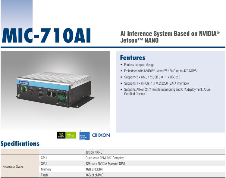 研華MIC-710AI 基于 NVIDIA? Jetson Nano?平臺(tái)的AI 邊緣端推理服務(wù)器