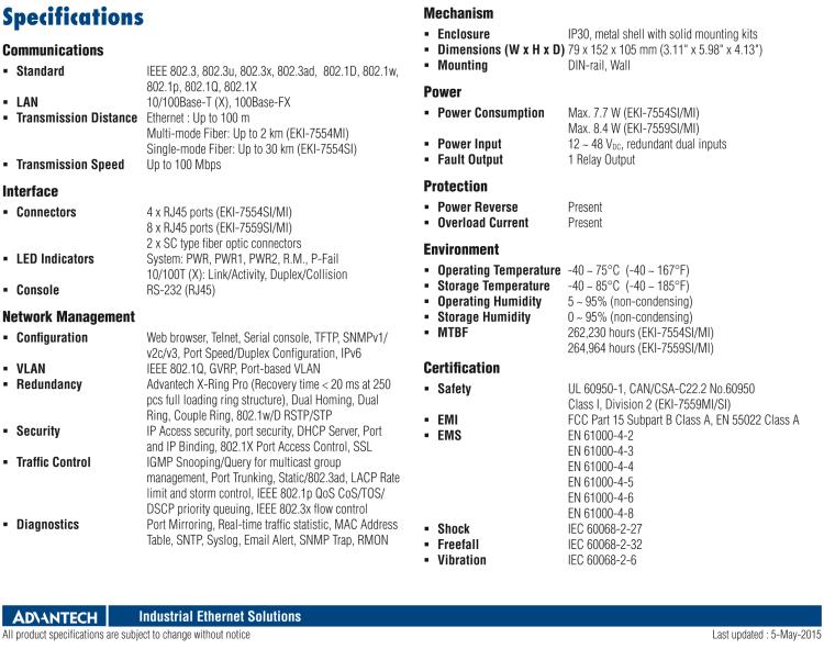 研華EKI-7559MI 8+2SC 光纖端口寬溫網管型工業(yè)以太網交換機