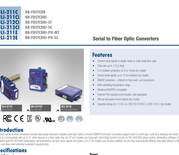 研華BB-FOSTCDRI ULI-211CI 三隔離RS-232/422/485至光纖轉(zhuǎn)換器