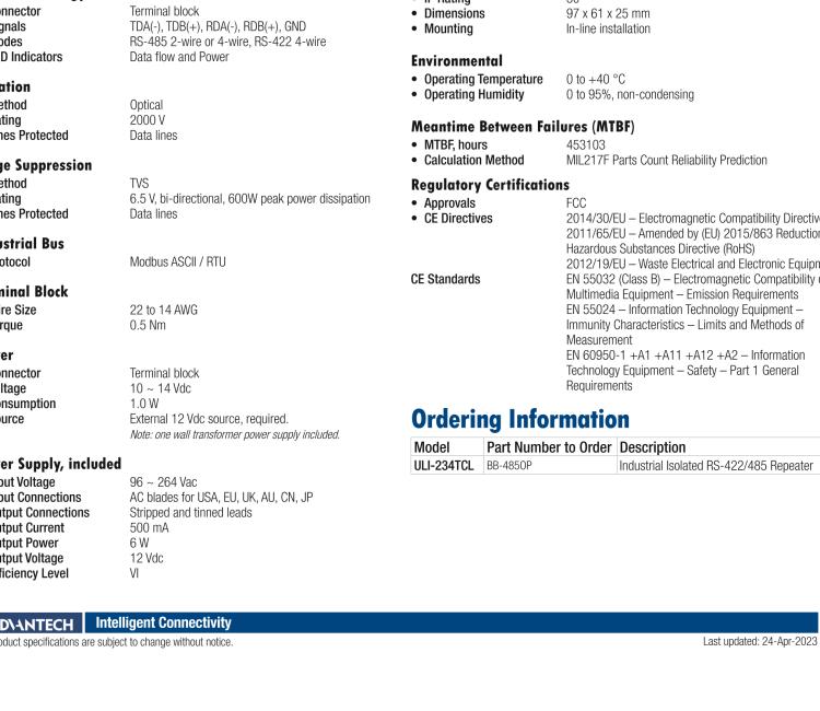 研華BB-485OPDRI-PH ULI-234TE RS-485/422 三層（重型）隔離中繼器，DIN 導(dǎo)軌