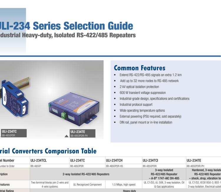 研華BB-485OPDRI-PH ULI-234TE RS-485/422 三層（重型）隔離中繼器，DIN 導(dǎo)軌