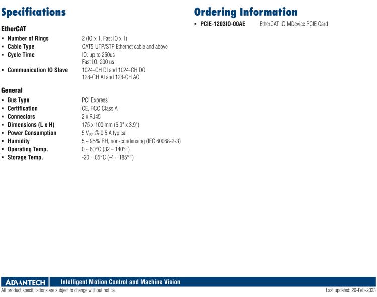 研華PCIE-1203IO EtherCAT IO主站卡(PCIE)