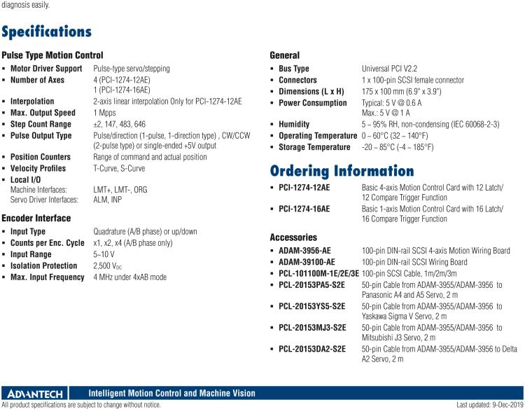 研華PCI-1274 四軸PCI接口DSP架構帶比較觸發(fā)功能運動控制卡
