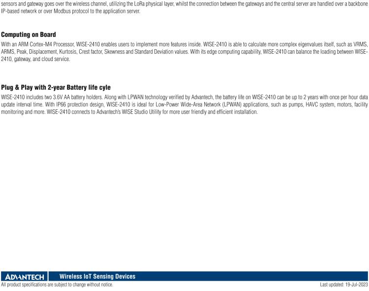研華WISE-2410 WISE-2410是LoRaWA N無(wú)線振動(dòng)溫度監(jiān)控傳感器，電池使用周期為2年。