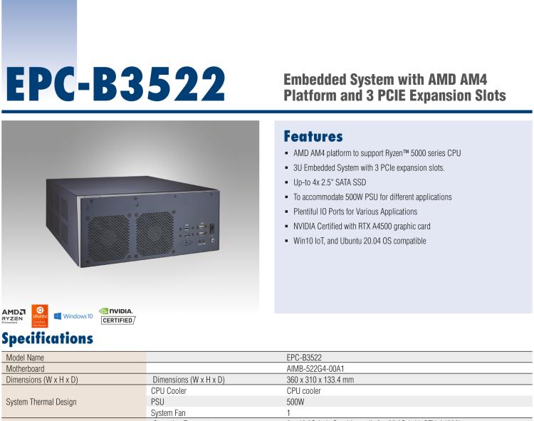 研華EPC-B3522 適配AMD Ryzen AM4 5000系列處理器，搭載X570芯片組，搭配NVIDIA? RTX-A4500顯卡。3U高度，提供高端圖像處理應(yīng)用的解決方案。