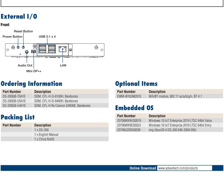 研華DS-200 Intel ? 第八代 Core? i3/i5 SDM，支持4K三顯的數(shù)字標牌播放器