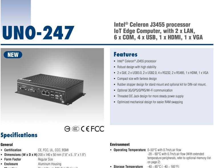研華UNO-247 搭載 Intel? Celeron? J3455 的物聯(lián)網(wǎng)邊緣計(jì)算平臺