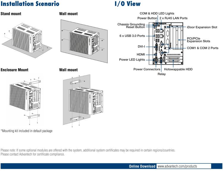 研華UNO-3285G 高效能嵌入式無風(fēng)扇工業(yè)電腦，搭配Intel? Core? i 處理器，4×PCI(e) 擴展槽, 2×GbE, 2×mPCIe, HDMI, DVI-I