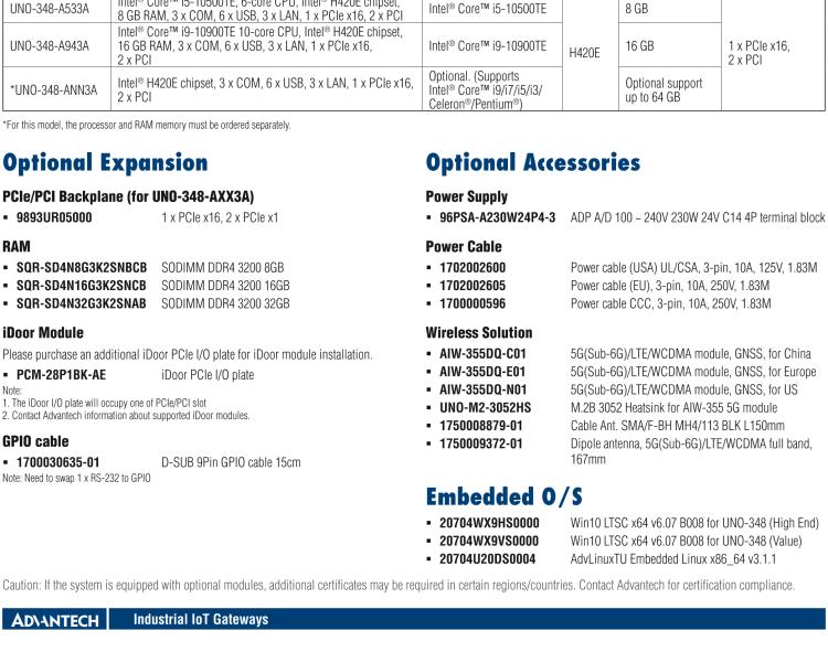 研華UNO-348 緊湊型嵌入式邊緣控制器，搭載第10代英特爾CPU，支持最多3個PCIe/PCI插槽，1個M.2 B鍵，1個mPCIe和2個2.5英寸SSD