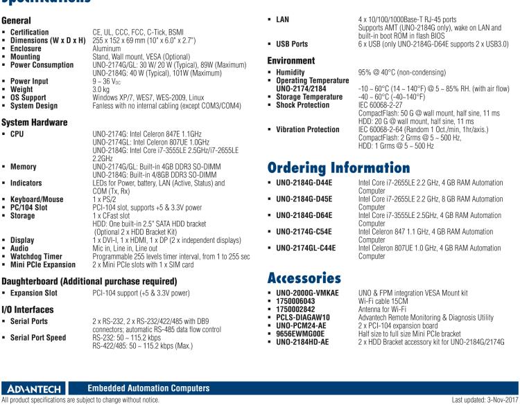 研華UNO-2174G 英特爾??賽揚??嵌入式工控機，帶4個千兆以太網接口，2個小型PCIe、DVI/DP/HDMI高清接口