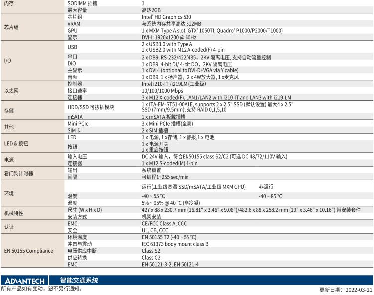 研華ITA-5231G Intel? 第6 代Core? i 處理器無風扇系統(tǒng)，EN 50155 鐵路應用