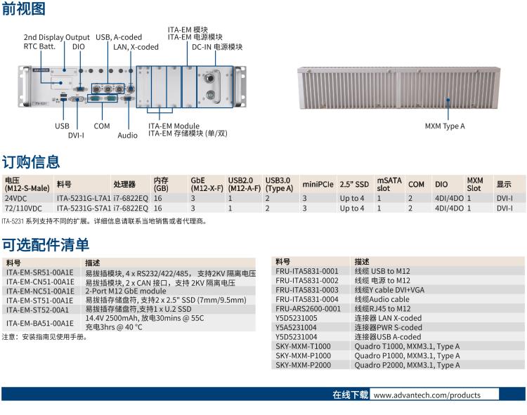 研華ITA-5231G Intel? 第6 代Core? i 處理器無風扇系統(tǒng)，EN 50155 鐵路應用