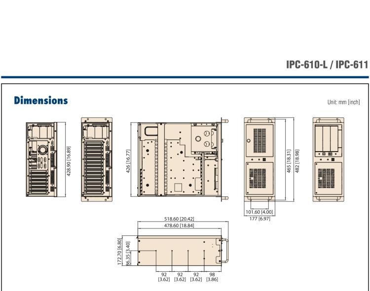 研華IPC-610-L 4U 15槽上架式機箱，支持前部可訪問風扇