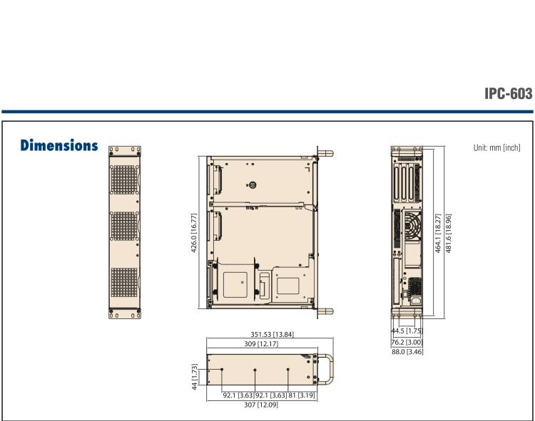 研華IPC-603MB 2U 3插槽上架式機(jī)箱，支持ATX/Micro-ATX 主板，支持前部I/O