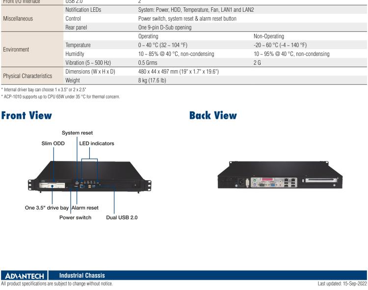 研華ACP-1010 1U 上架式機(jī)箱，用于全長卡或 ATX/ MicroATX 母板，配有雙SAS/ SATA硬盤托架