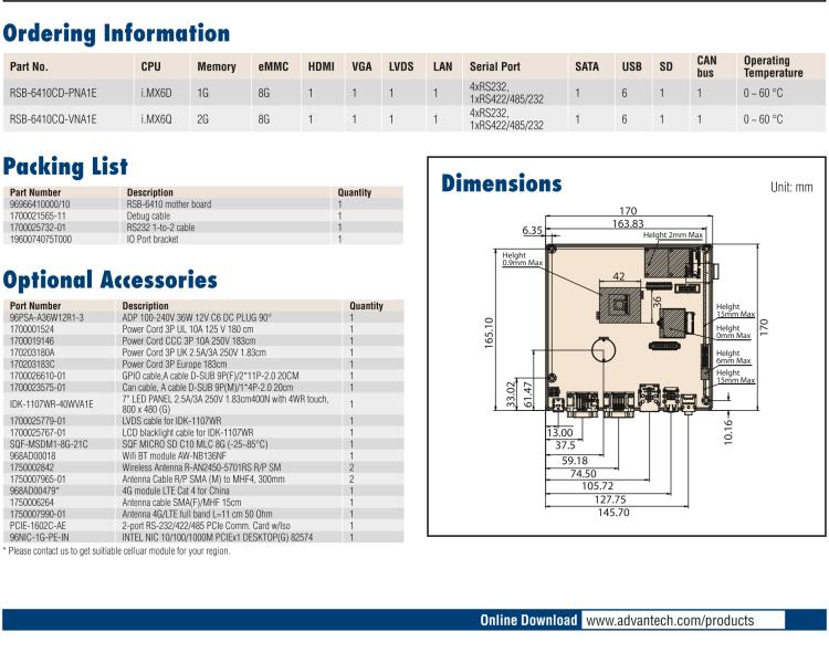 研華RSB-6410 基于NXP ARM Cortex-A9 i.MX6 Dual/Quad 的Mini-ITX工業(yè)主板， 支持Linux Yocto/Android