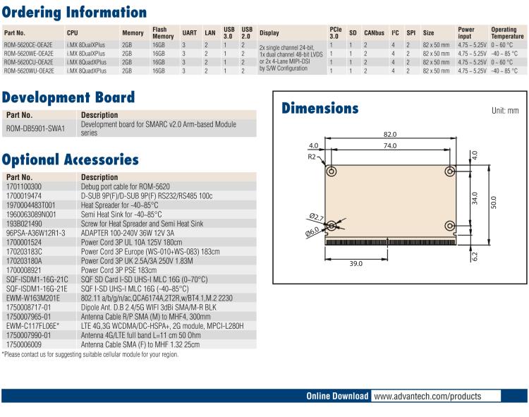 研華ROM-5620 基于NXP i.MX8X SMARC2.0 Arm核心板，多接口，低功耗設(shè)計(jì)