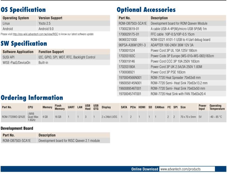 研華ROM-7720 基于NXP i.MX 8QM Qseven Arm核心模塊，多核異構(gòu)，具備優(yōu)異的計(jì)算及圖形顯示性能