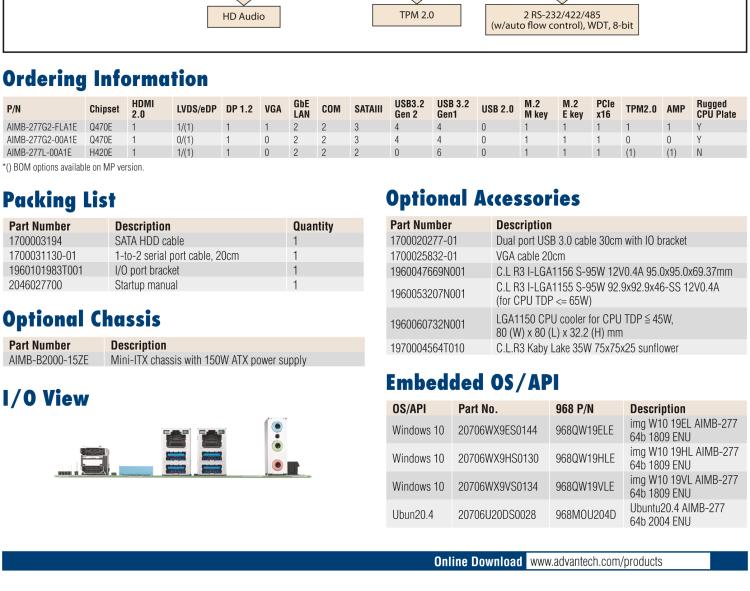 研華AIMB-277 適配Intel? 第10代 Core? i 系列處理器，搭載Q470E芯片組。性能強勁，適用于高端應用領(lǐng)域。
