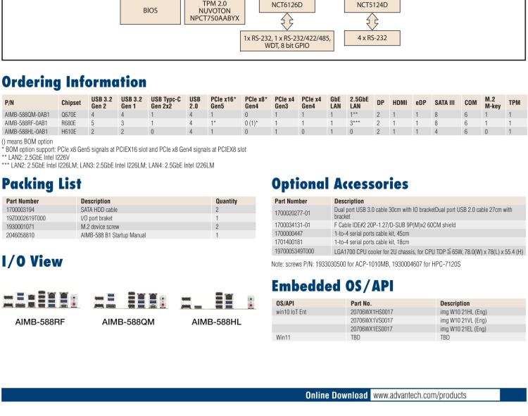研華AIMB-588B1 適配Intel 第12/13代 Core i/奔騰系列處理器，搭載Q670E/R680E/H610E芯片組。性能可達(dá)服務(wù)器級別，獨立四顯，具備專業(yè)的圖像處理能力，是理想的行業(yè)解決方案。