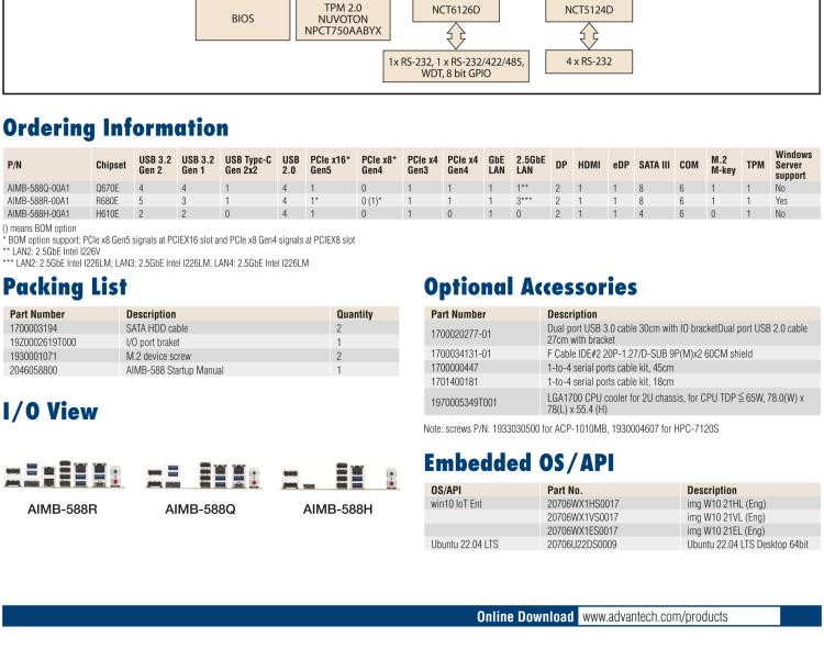 研華AIMB-588 適配Intel 第12代 Core i 系列處理器，搭載Q670E/ R680E/ H610E芯片組。高性能可達服務(wù)器級別高端產(chǎn)品，獨立四顯，專業(yè)的圖像處理能力，是理想的行業(yè)解決方案。