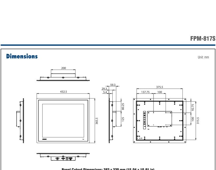 研華FPM-817S 17“英寸工業(yè)顯示器與電阻觸摸控制，直接VGA, DP端口，和304不銹鋼前面板