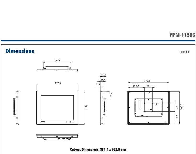 研華FPM-1150G 15”XGA液晶顯示屏工業(yè)顯示器，搭配電阻式觸摸屏及VGA / HDMI接口