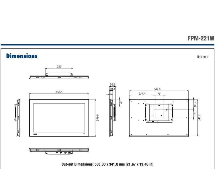 研華FPM-221W 21.5寸Full HD工業(yè)顯示器，支持多點(diǎn)觸控，支持HDMI端口