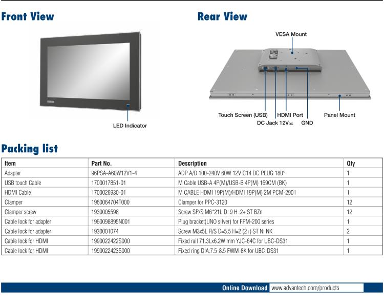 研華FPM-221W 21.5寸Full HD工業(yè)顯示器，支持多點(diǎn)觸控，支持HDMI端口
