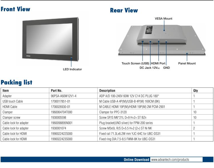 研華FPM-215W 15.6寸WXGA工業(yè)顯示器，支持多點觸控，支持 HDMI端口