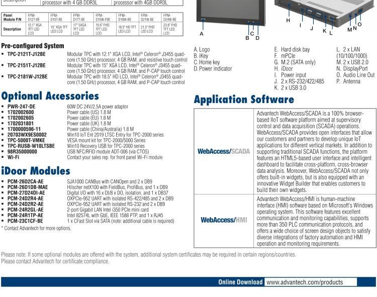 研華TPC-2181W 模組化工業(yè)瘦客戶機(jī)多點(diǎn)觸控平板電腦，配備18“HD LED LCD和Intel?Celeron?處理器