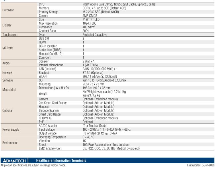 研華HIT-507 7”醫(yī)療信息終端，旨在為設(shè)備制造商提供易于集成的HMI，以快速開發(fā)產(chǎn)品
