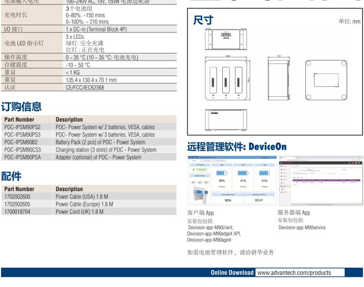 研華POC-IPSM90 270Wh 智能電源系統(tǒng)， 包含 3 × 90Wh 的鋰電子電池組