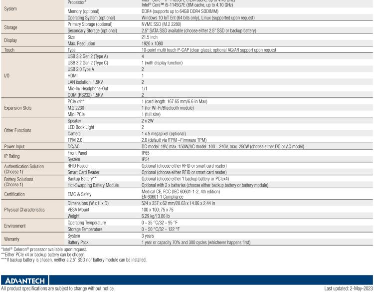 研華POC-621 高性能醫(yī)用一體機(jī)，可用于多種醫(yī)療應(yīng)用