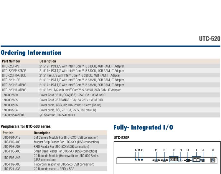 研華UTC-520F 21.5" 多功能觸控一體機(jī)，內(nèi)置Intel? Skylake Core? i5-6300U處理器