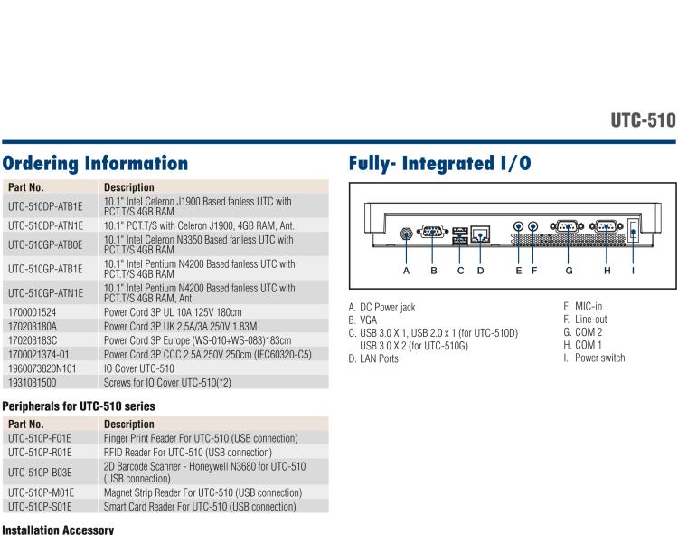 研華UTC-510D 10.1" 多功能觸控一體機(jī)，內(nèi)置Intel? Atom E3825 / Celeron J1900