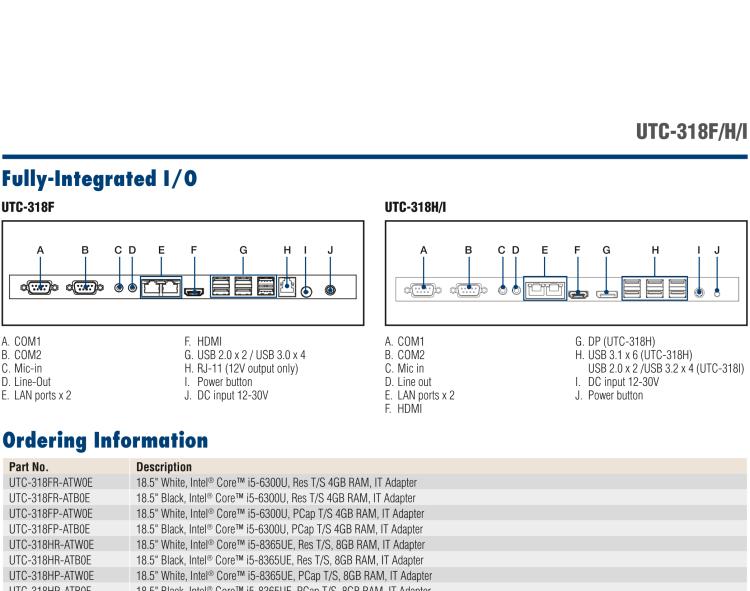 研華UTC-318H 18.5" 多功能觸控一體機(jī)，內(nèi)置 Intel? Core? i5-8365UE / Core? i3-8145UE
