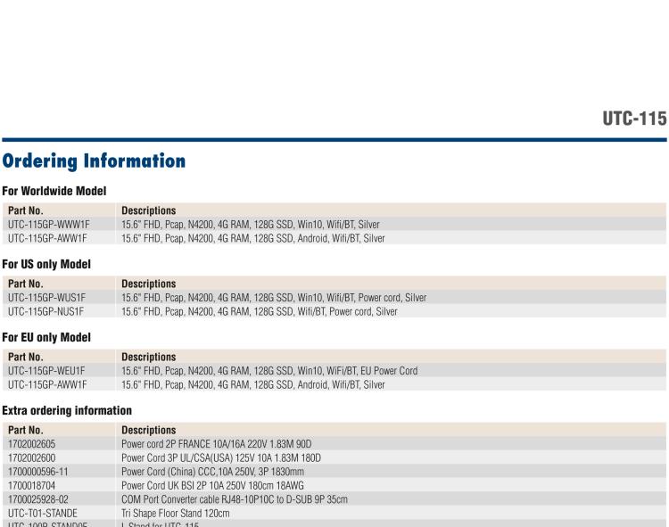 研華UTC-115G 15.6" 多功能觸控一體機 UTC-115G ，配備Intel? Celeron? N3450 /Pentium? N4200