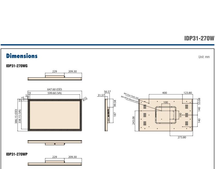 研華IDP31-270W 27" 玻璃面板觸控顯示器，帶環(huán)繞式LED燈帶，全高清分辨率，多輸入源VGA/DVI/DP