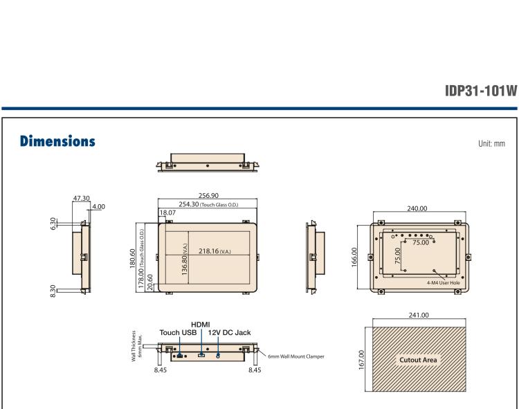 研華IDP31-101W 10.1'' 平面觸摸IP67顯示器：超薄的外形，輕盈光滑的圓角，堅固的玻璃面板，帶來完全現(xiàn)代的外觀。