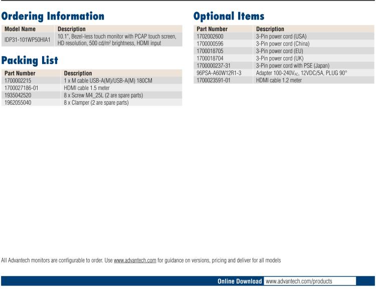 研華IDP31-101W 10.1'' 平面觸摸IP67顯示器：超薄的外形，輕盈光滑的圓角，堅固的玻璃面板，帶來完全現(xiàn)代的外觀。