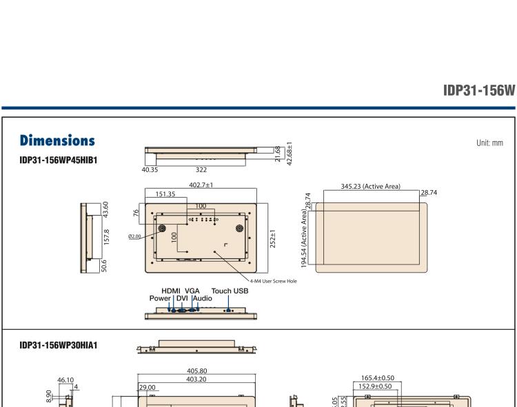 研華IDP31-156W 15.6英寸100％工業(yè)級純平觸摸顯示器。超薄外形，圓滑的光角和堅固的玻璃面板，完全具有現(xiàn)代感。