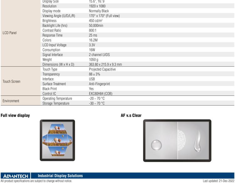 研華IDK-1115WP 15.6" WXGA 工業(yè)顯示屏套件，帶 PCT 觸摸屏解決方案
