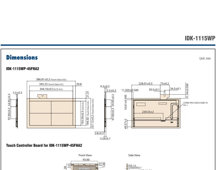 研華IDK-1115WP 15.6" WXGA 工業(yè)顯示屏套件，帶 PCT 觸摸屏解決方案