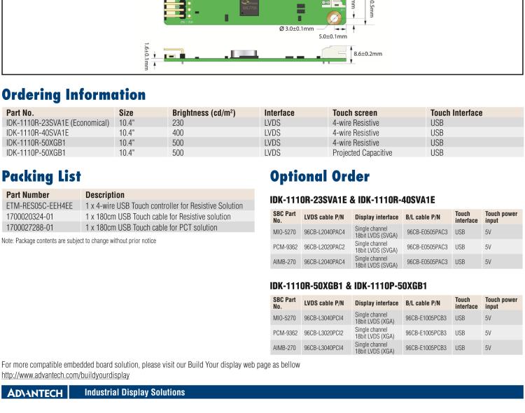 研華IDK-1110 10.4" SVGA 工業(yè)顯示套件，帶電阻式觸摸屏解決方案